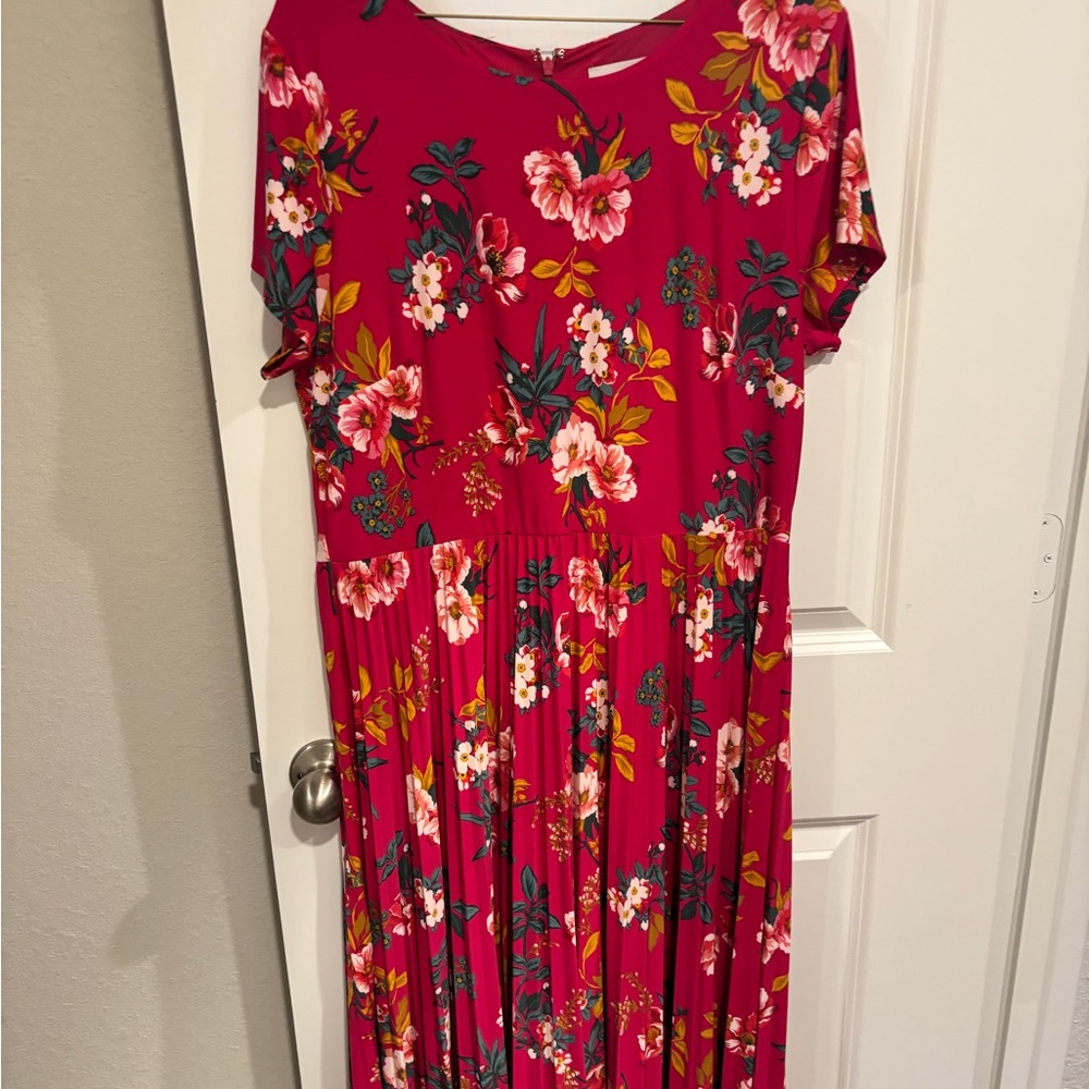 LOFT Red Pink Maxi Dress Short Sleeve Casual